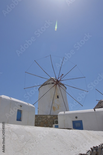 Windmills In Chora Island Of Mykonos .Arte History Architecture.3 Of July 2018. Chora, Island Of Mykonos, Greece.