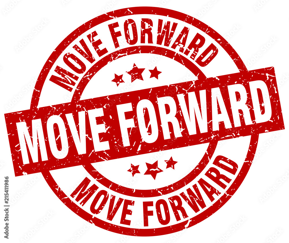 move forward round red grunge stamp