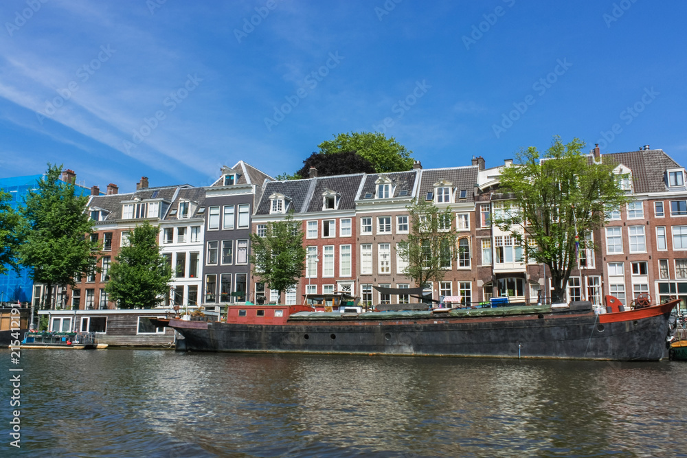 View of the city, old houses, canals and rivers. City landscape. Tourist place. Sights.