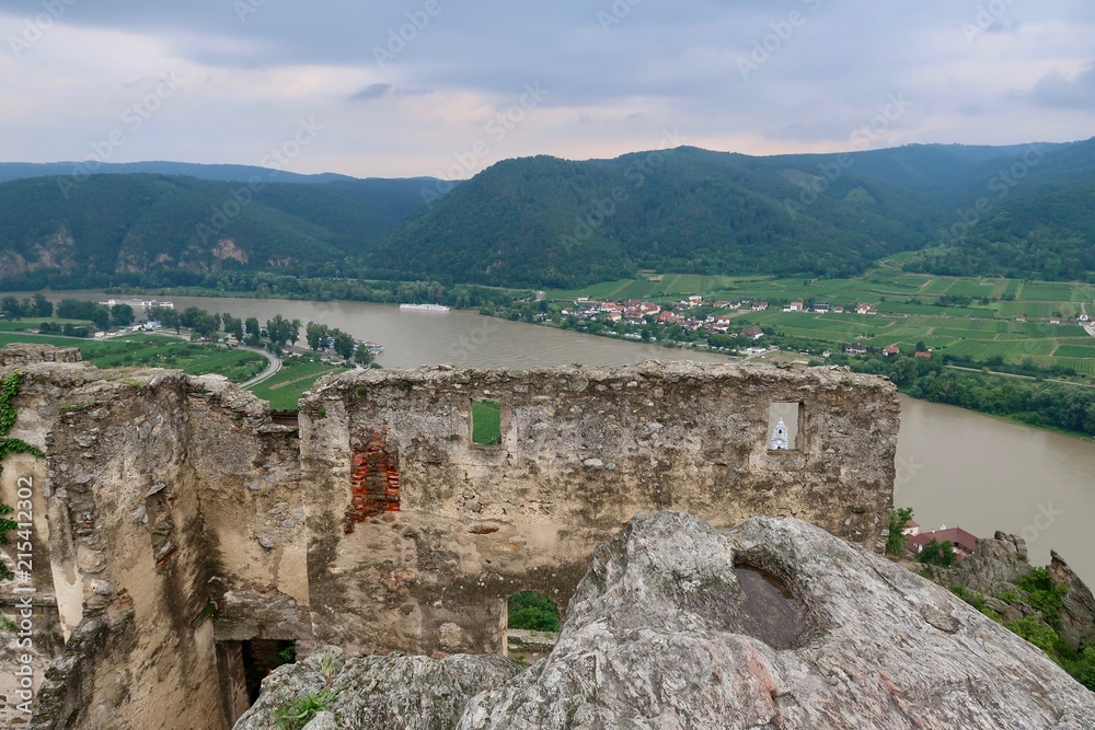 Old European Castle ruins by river in Austria Old European Castle ruins by river in Austria