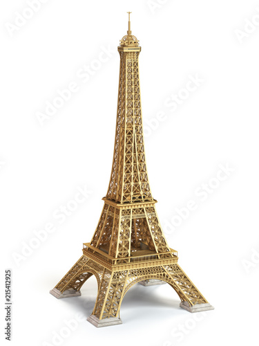 Eiffel Tower golden isolated on a white background.