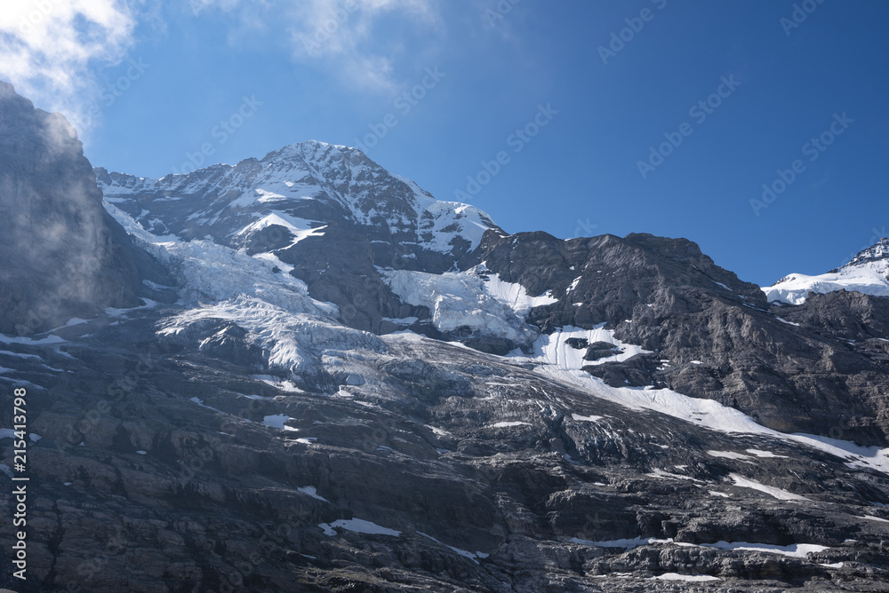 North face of the Monch (4104 m)  from eigergletscher train station, Bernese Alps, Jungfrau Region, Switzerland
