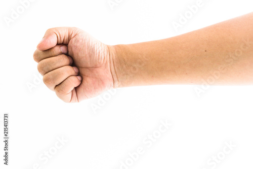 Hand of man is showing the fist isolated