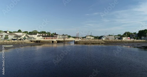 Low, aerial view of a bridge in Kennebunkport.