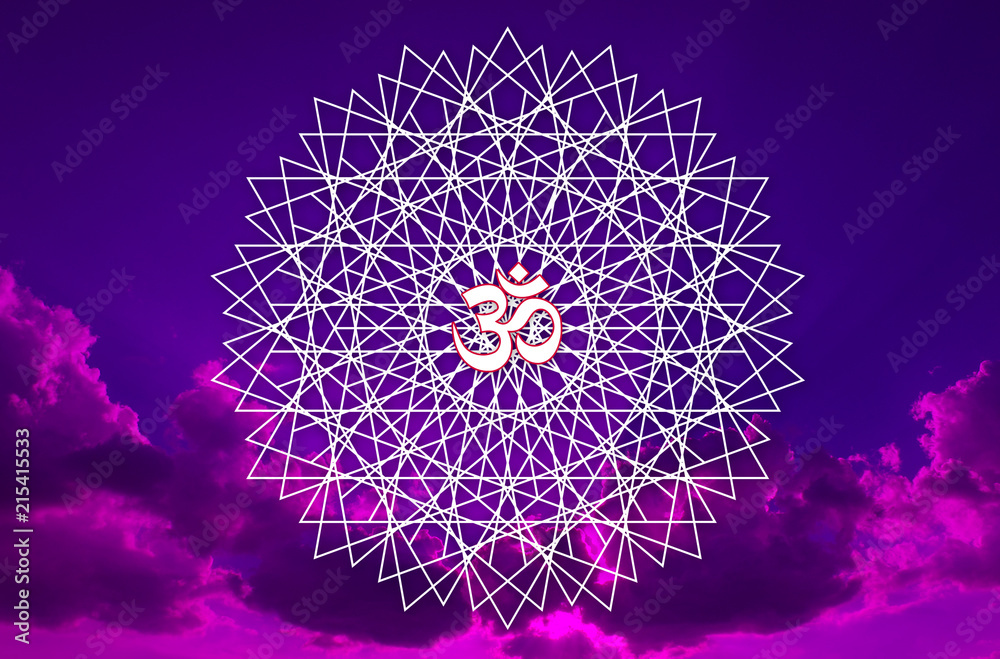 Openwork mandala with an aum / om / ohm sign against the sky in a blue and  purple tonality. Stock-Illustration | Adobe Stock