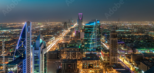 Saudi Arabia Riyadh landscape at night - Riyadh Tower Kingdom Centre - Kingdom Tower – Riyadh Skyline - Burj Al-Mamlaka – AlMamlakah – Riyadh at night photo