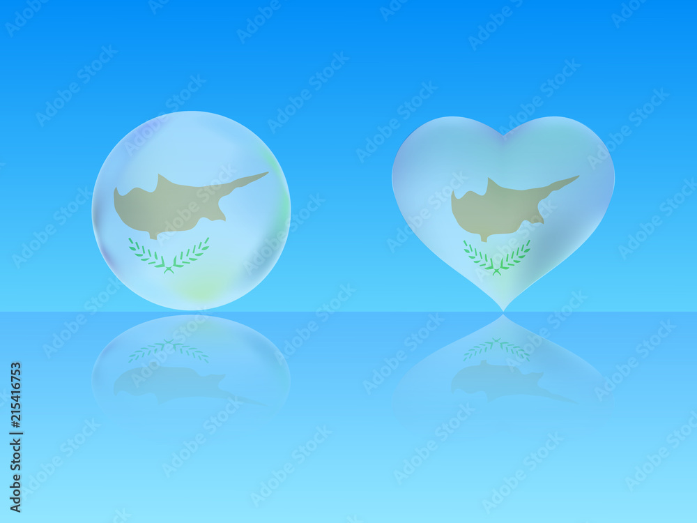 Cyprus flag in glossy ball and heart with reflection on blue background vector illustration Cyprus flag in glossy ball and heart with reflection on blue background vector illustration