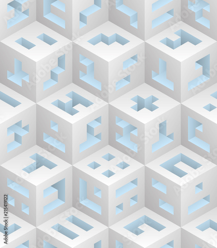 Whiteblue cubes isometric seamless pattern.