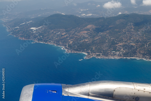 The coastline of the famous resort in Turkey, Antalya. View from the airplane window