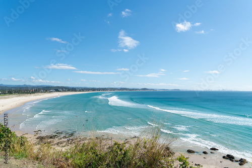 Fototapeta Naklejka Na Ścianę i Meble -  Coolangatta lookout view along white beach to Surfer's Paradise in distance