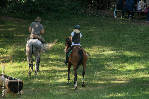 Couple horseriding on the Maltinawiese, Flums, Swiss Alps
