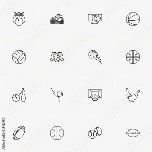 Balls line icon set with rugby ball, soccer ball and bowling