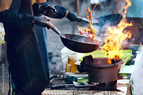 Canvas Print Cooking Food On Fire On Street Festival