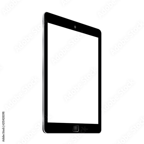 Black tablet with white display in turn, view from the side - for stock