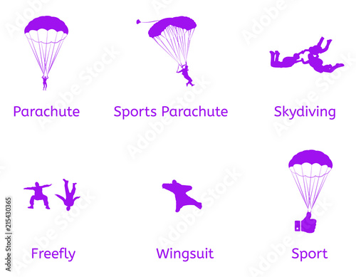 Skydiving vector flat icons
