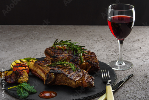 Meal Barbecue Rib Eye Steak With Wine