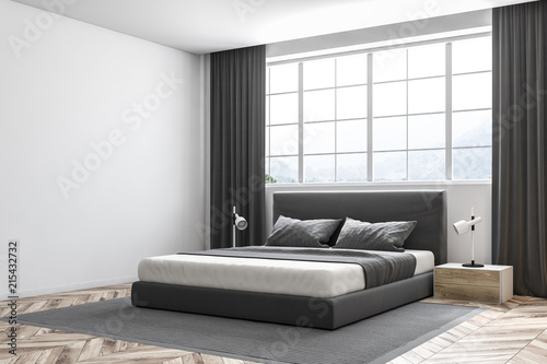 White wall master bedroom interior, siide view