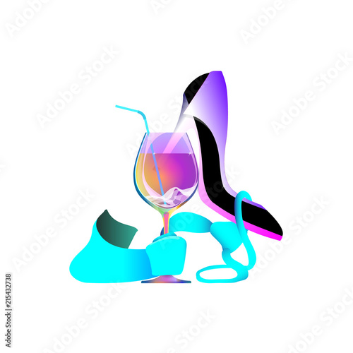 Business party logo, biz women, Wine tie. Shoe abstract girl concept. Isolated vector, infographic and social media illustration for Web and Mobile Applications. Drink and celebrate successful work