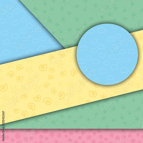 Frames for photo collage in Memphis style. Geometric vector background for summer images