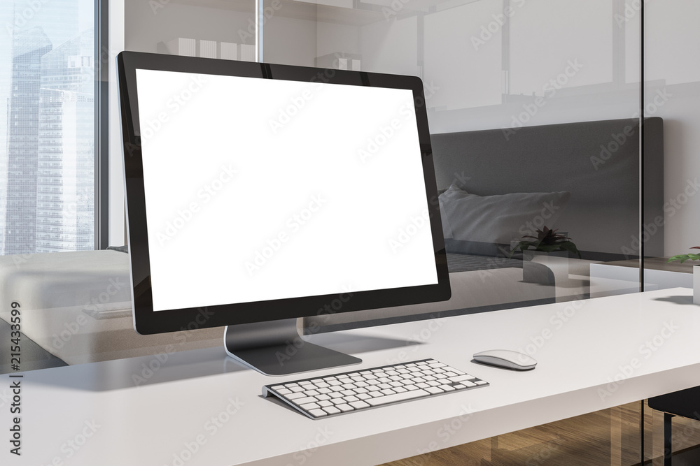 Mock up computer screen white home office table Mock up computer screen white home office table