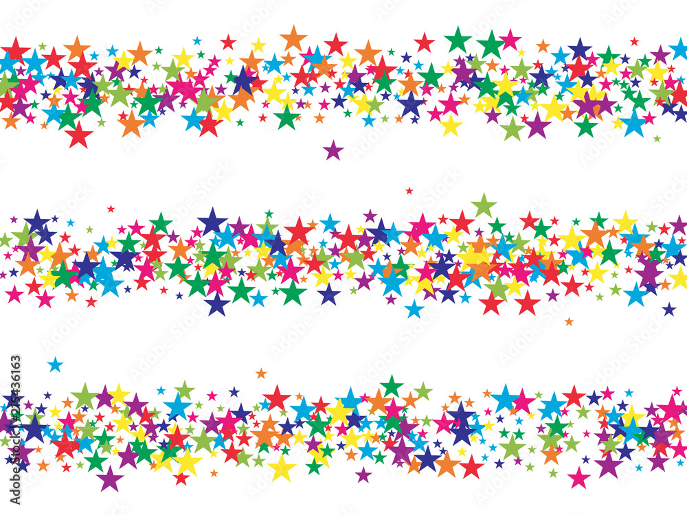 Rainbow Stars Confetti Vector Magic Cosmic Garland. Magic Christmas Lights, Gamour Sparkles, Glitter for Birthday Party Celebration. New Year Holiday Falling Down Stars Confetti, Festival Fireworks.