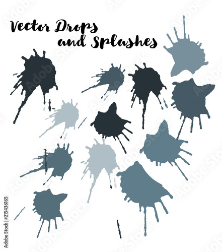 Graffiti Grunge Vector Watercolor Brushstrokes. Buttons  Splashes  Doodles  Stains  Scribble Hand Painted Vector Set. Vintage Uneven Textured Paintbrush Logo Elements. Rough Black and White Highlights
