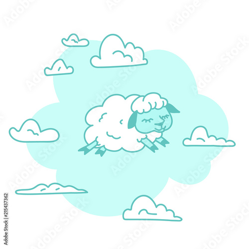 Insomnia Good night sleep pattern vector illustration of Night sky cute fluffy cartoon sheep animals pattern children design on white background