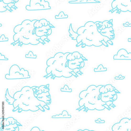 Insomnia Good night sleep pattern vector illustration of Night sky cute fluffy cartoon sheep animals pattern children design on white background, wolf in sheep clothes