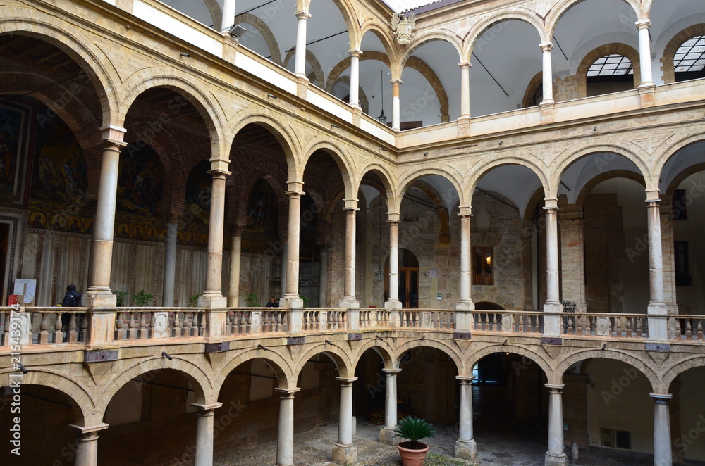 Sight of the internal courtyard The Normans'l Palace in Palermo, Sicily