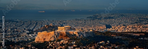 Athens skyline at sunrise from Mt Lykavitos panorama