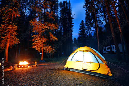 Camping in forest