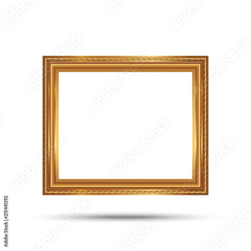 Gold photo frame with corner line floral picture frame isolated on white background.