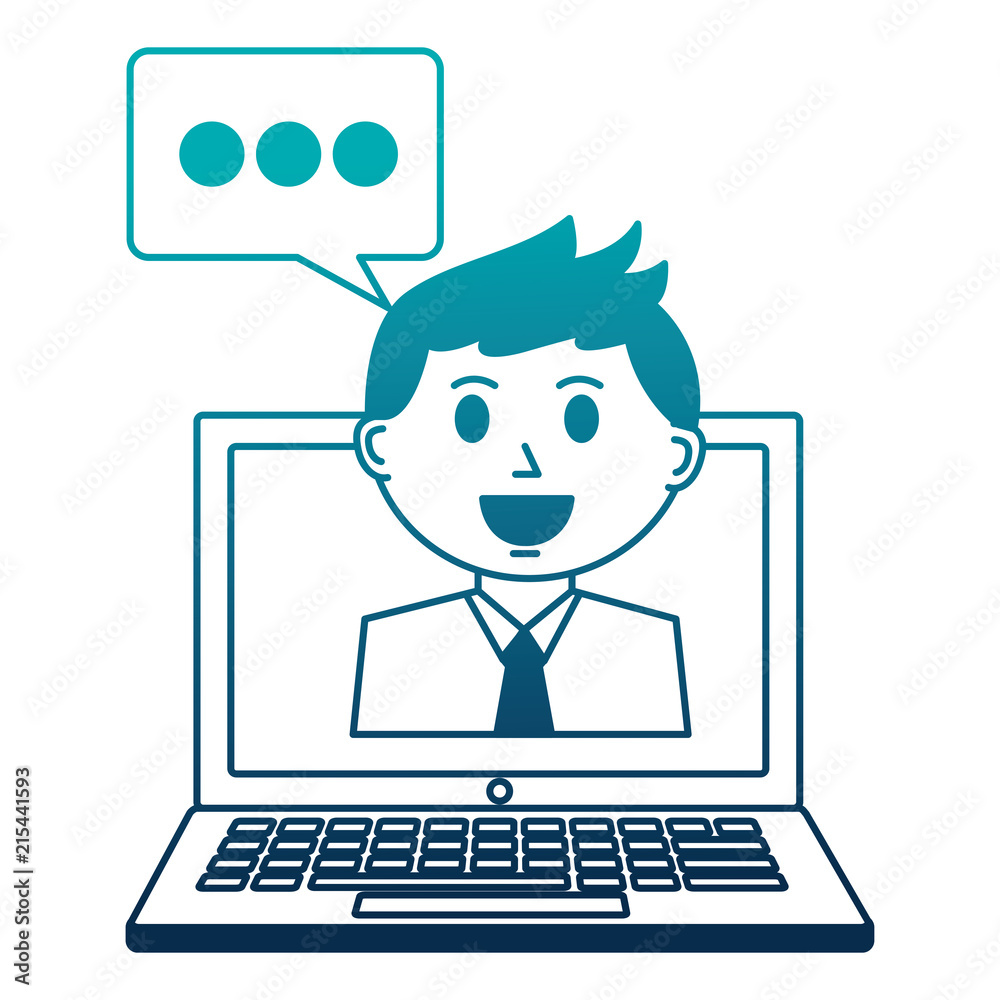 business man employee chat bubble laptop business man employee chat bubble laptop