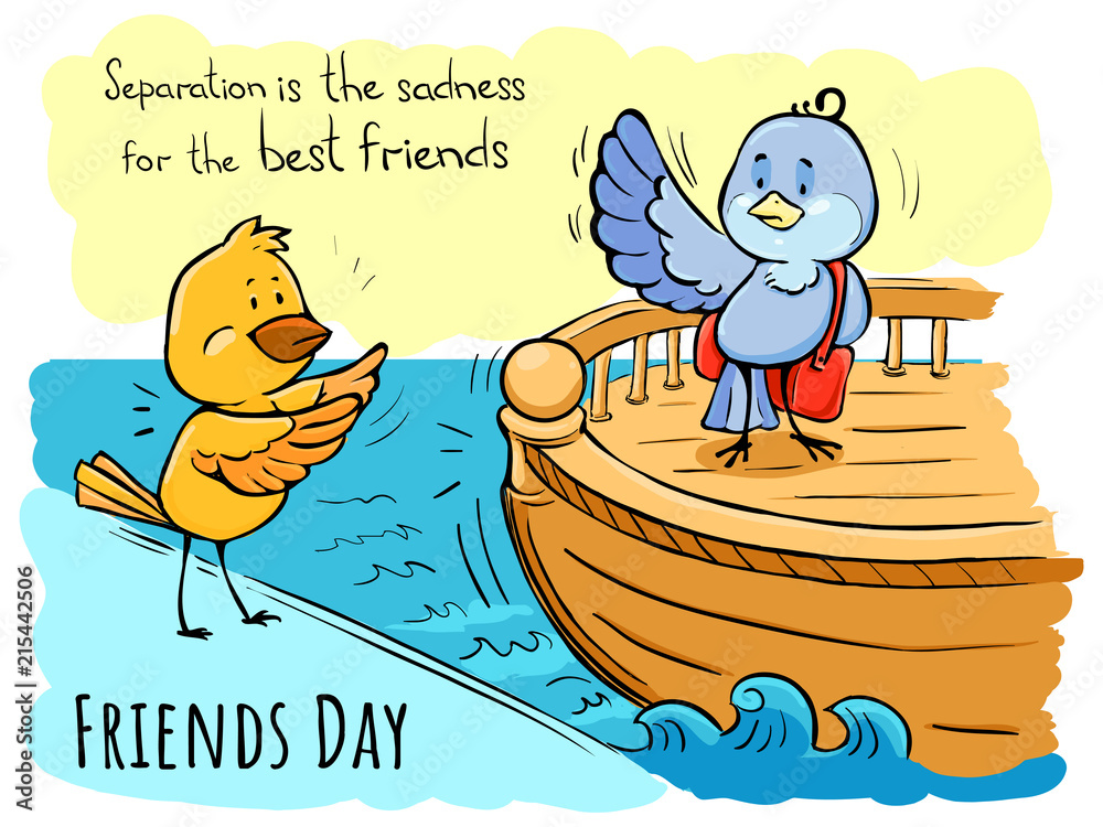 Vektorová grafika „Color doodle greeting card Friends day Birds Separation is  sadness“ ze služby Stock | Adobe Stock