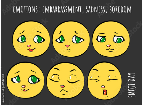 Emotions - embarrassment, sadness, boredom - vector set of cartoon emoji