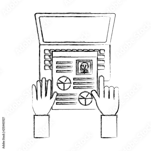 hands with curriculum vitae and laptop computer