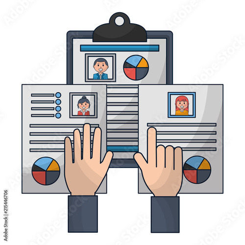 hands with set of curriculum vitae isolated icon