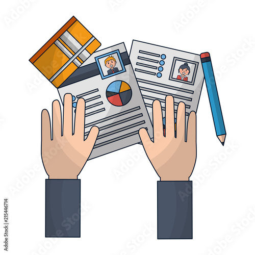 hands with curriculum vitae and objects
