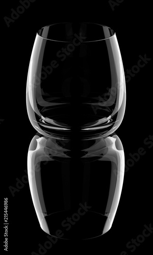 Empty tumbler glass with reflection isolated on a black background