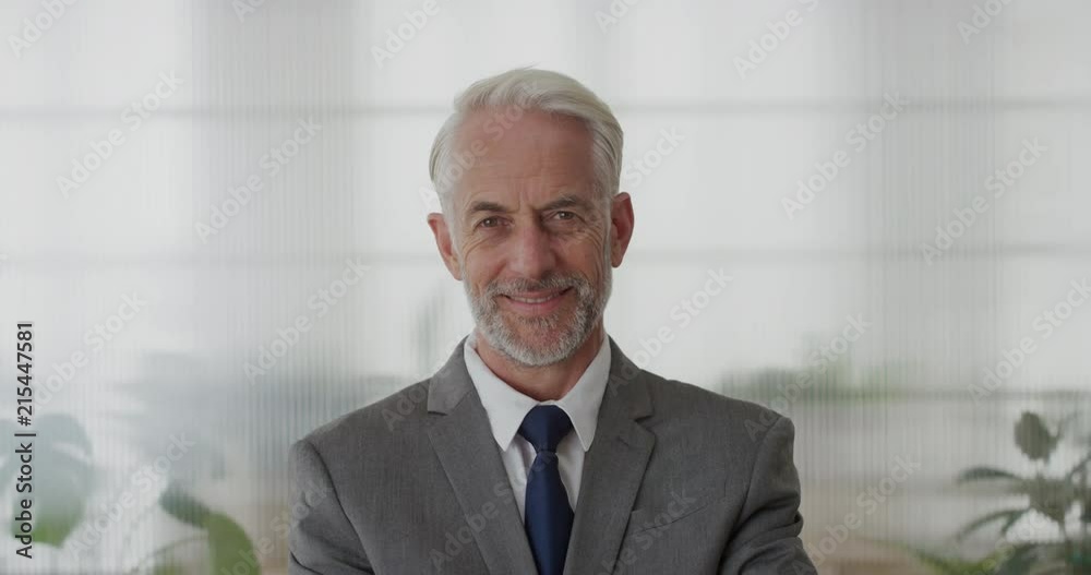 portrait happy senior businessman executive smiling enjoying successful career middle aged professional entrepreneur arms crossed wearing suit