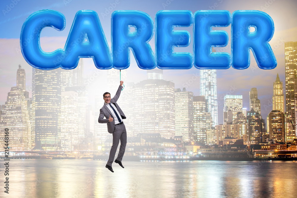 Businessman flying in career concept Businessman flying in career concept