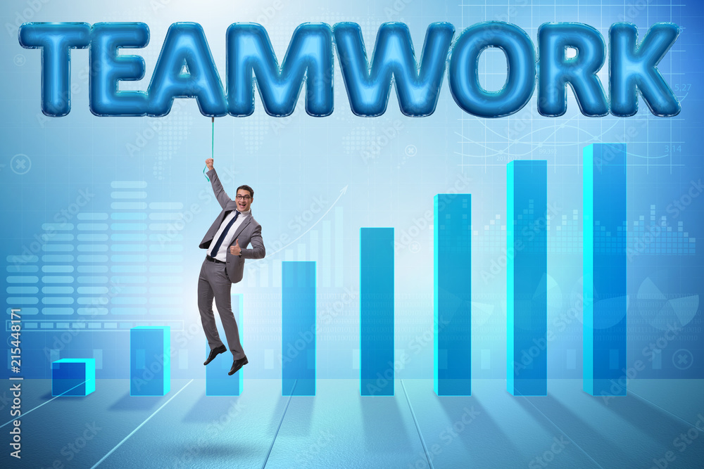 Businessman flying in teamwork concept