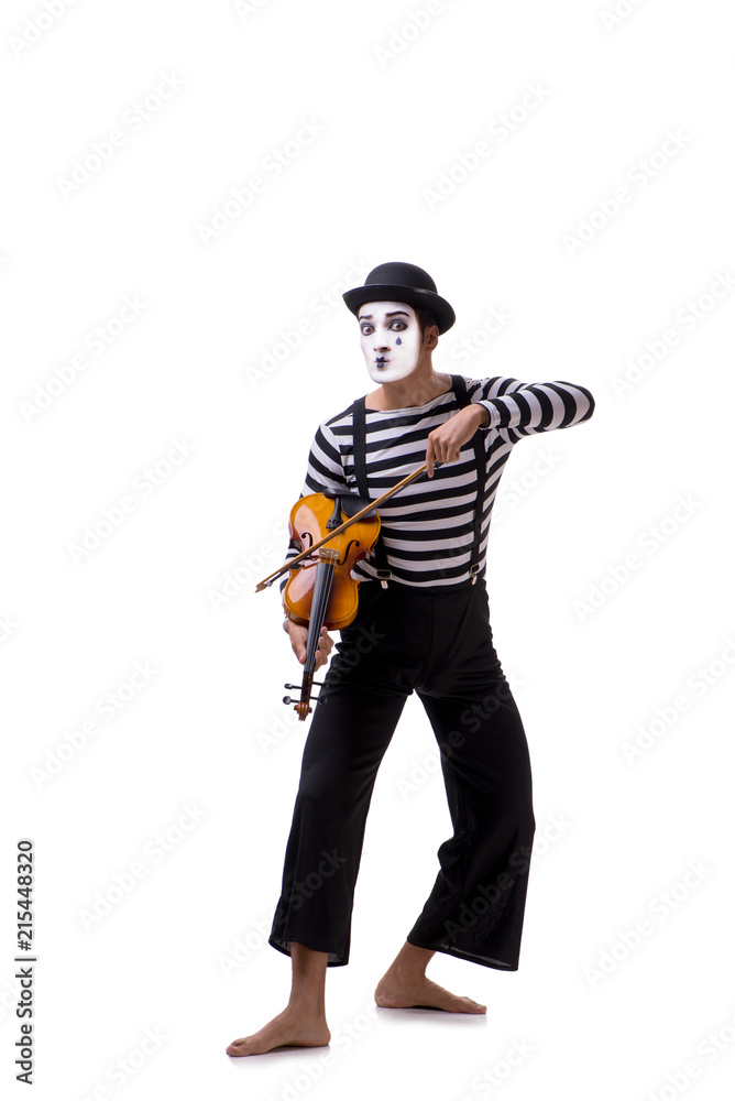 Mime playing violin isolated on white Mime playing violin isolated on white