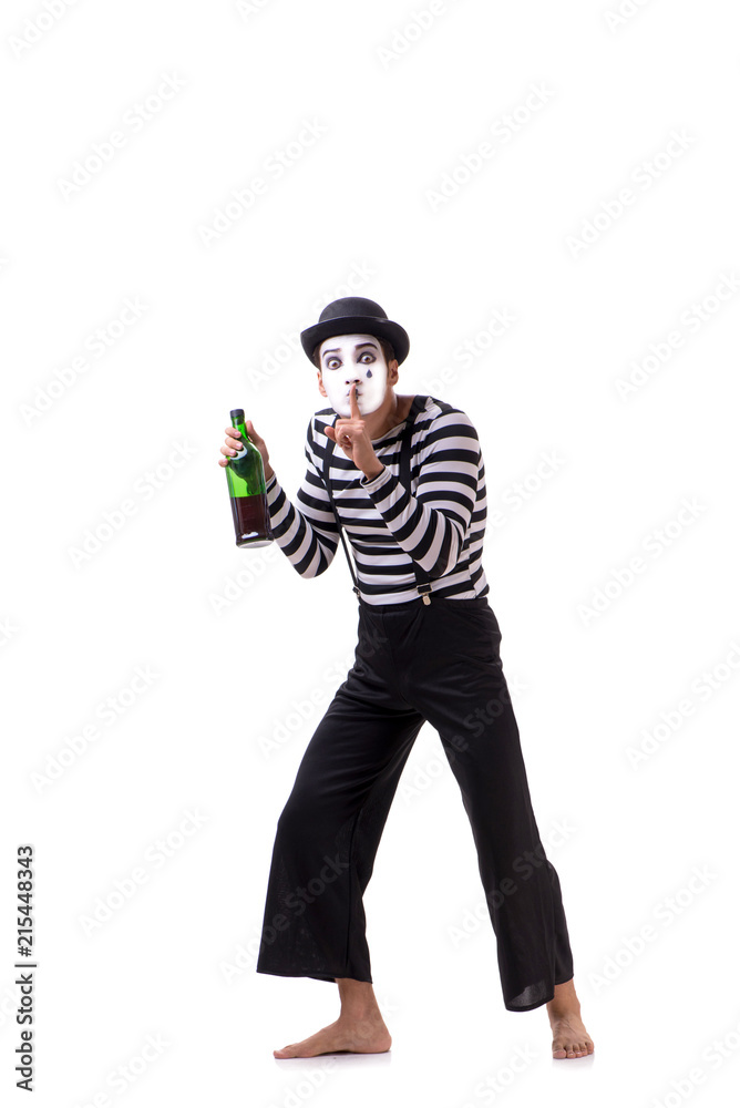 Mime drinking wine isolated on white background Mime drinking wine isolated on white background