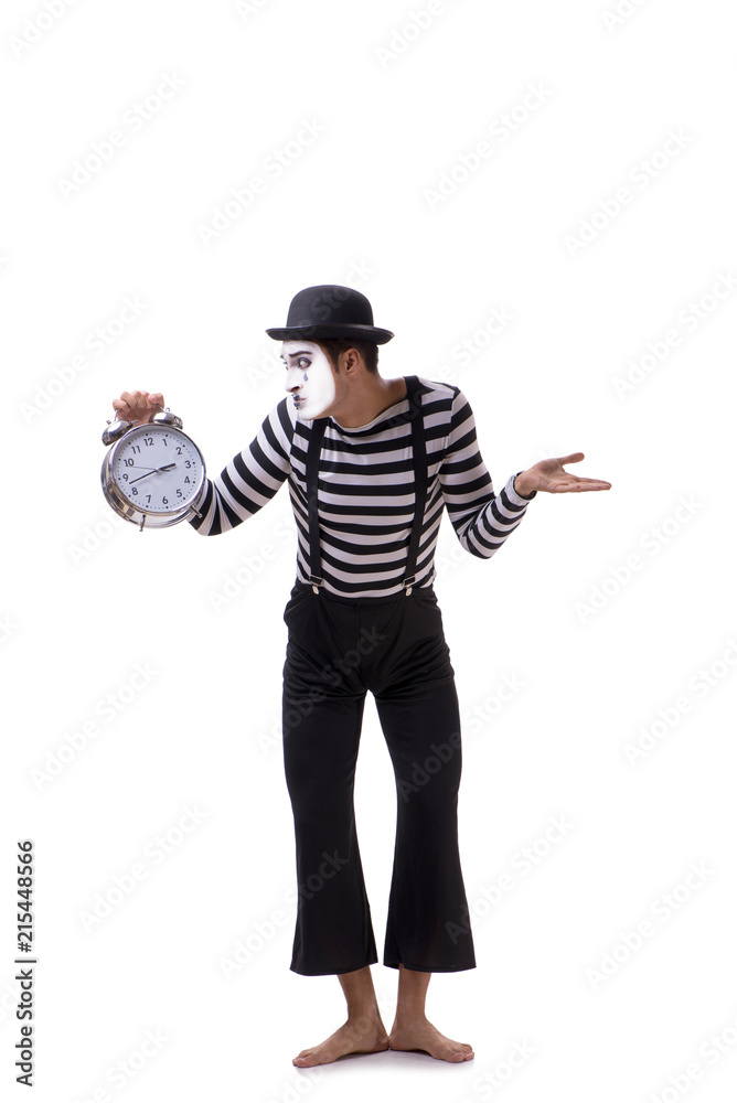 Mime in time management concept isolated on white background Mime in time management concept isolated on white background