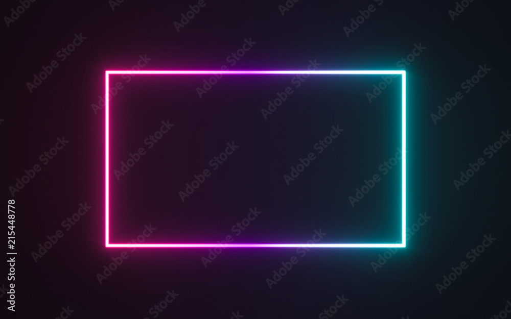 Neon frame sign in the shape of a rectangle. 3d illustration Neon frame sign in the shape of a rectangle. 3d illustration