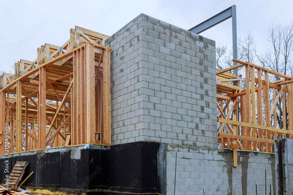 Obraz premium New Construction Wood Home Framing Abstract.