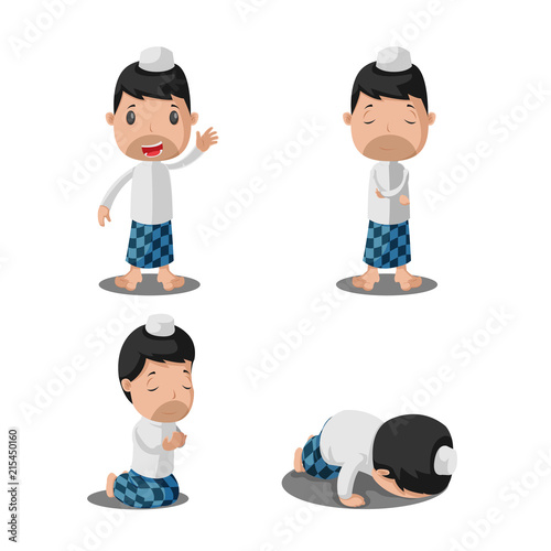 Muslim Man Culture Character Set Vector