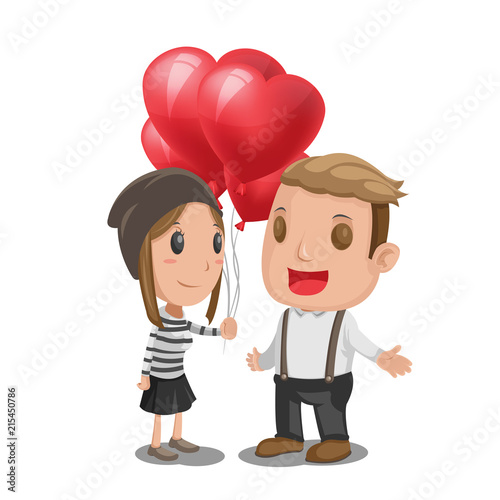 Woman Give Heart Balloon Man Vector