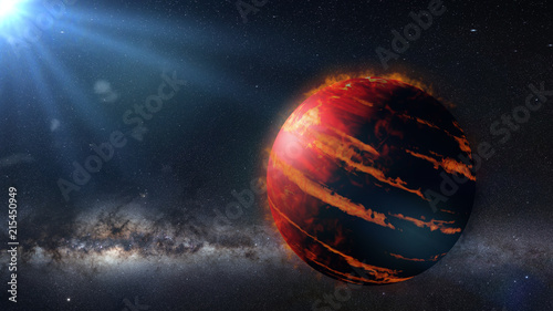 Fototapeta Naklejka Na Ścianę i Meble -  hot Jupiter class exoplanet, gas giant planet lit by an alien star